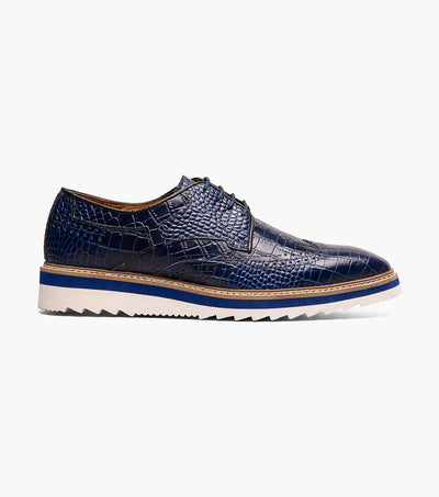 Blue Stacy Adams Loafer Lace Up Wingtips Croc Print Men's shoes-25725-400