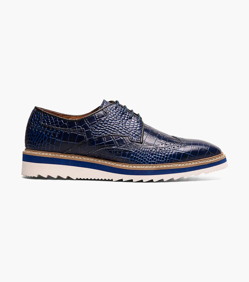 Blue Stacy Adams Loafer Lace Up Wingtips Croc Print Men&