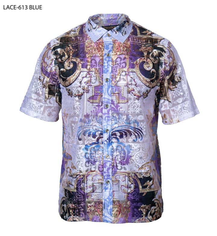 Blue Men's Fashion Design Summer Short Sleeve Shirt # LACE-613 – DESIGN  MENSWEAR