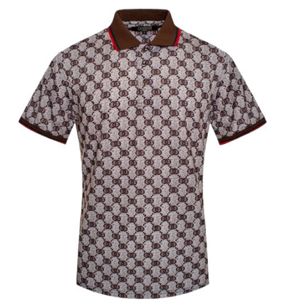 Brown G Men's Polo T-Shirt Luxury Design Red Green Trims Slim-Fit Style-3304