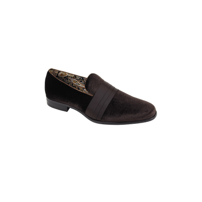 Brown Men's Velvet Shoes Fashion Style Prom Loafers With Satin - DESIGN MENSWEAR