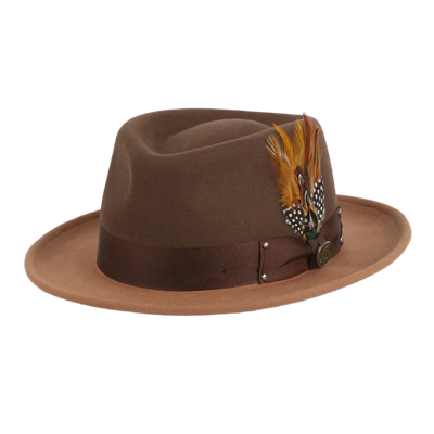 Brown Men's Fedora Felt Wool Hat Style No-THE BROADWAY