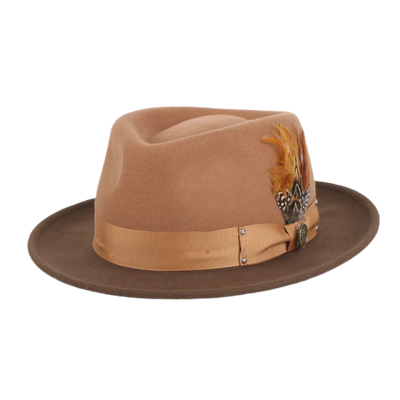 Brown-Camel Men's Fedora Wool Hat with Snap Brim Style No-NEW ORLEANS