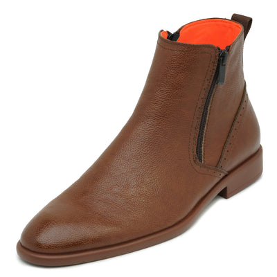 Brown Men's TAYNO Leather Chelsea Boot Double Side Zipper the Coupe L