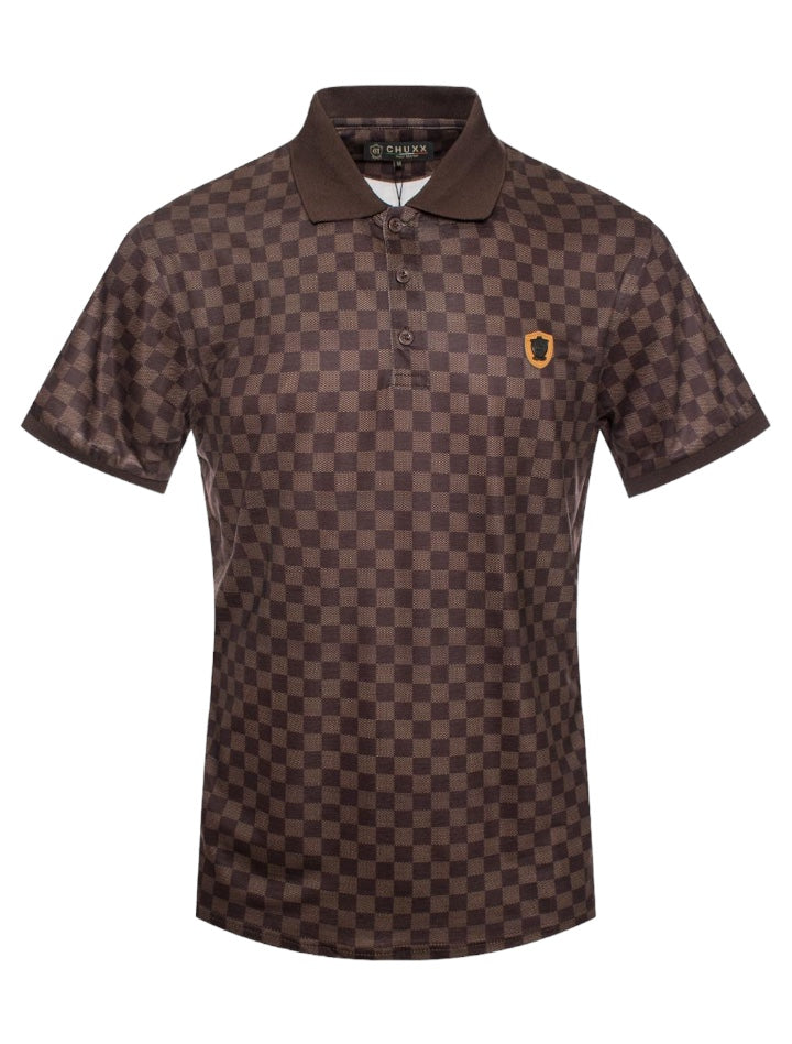 Brown Men printed Plaid Luxury Short Sleeve Polo T-Shirt Italy Design