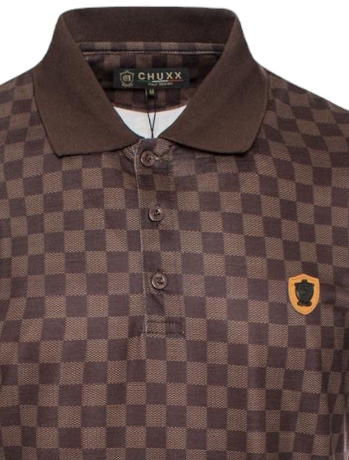 Brown Men printed Plaid Luxury Short Sleeve Polo T-Shirt Italy Design