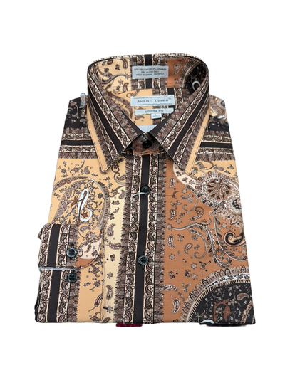 Brown Paisley Men's Dress casual Shirts Long Sleeves By Avanti Uomo