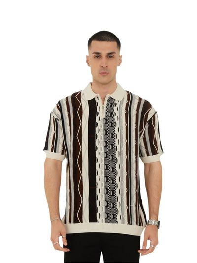 Brown Suslo Coulure Men's Zip-Up Fashion Design Knitted Polo Shirt-FB101