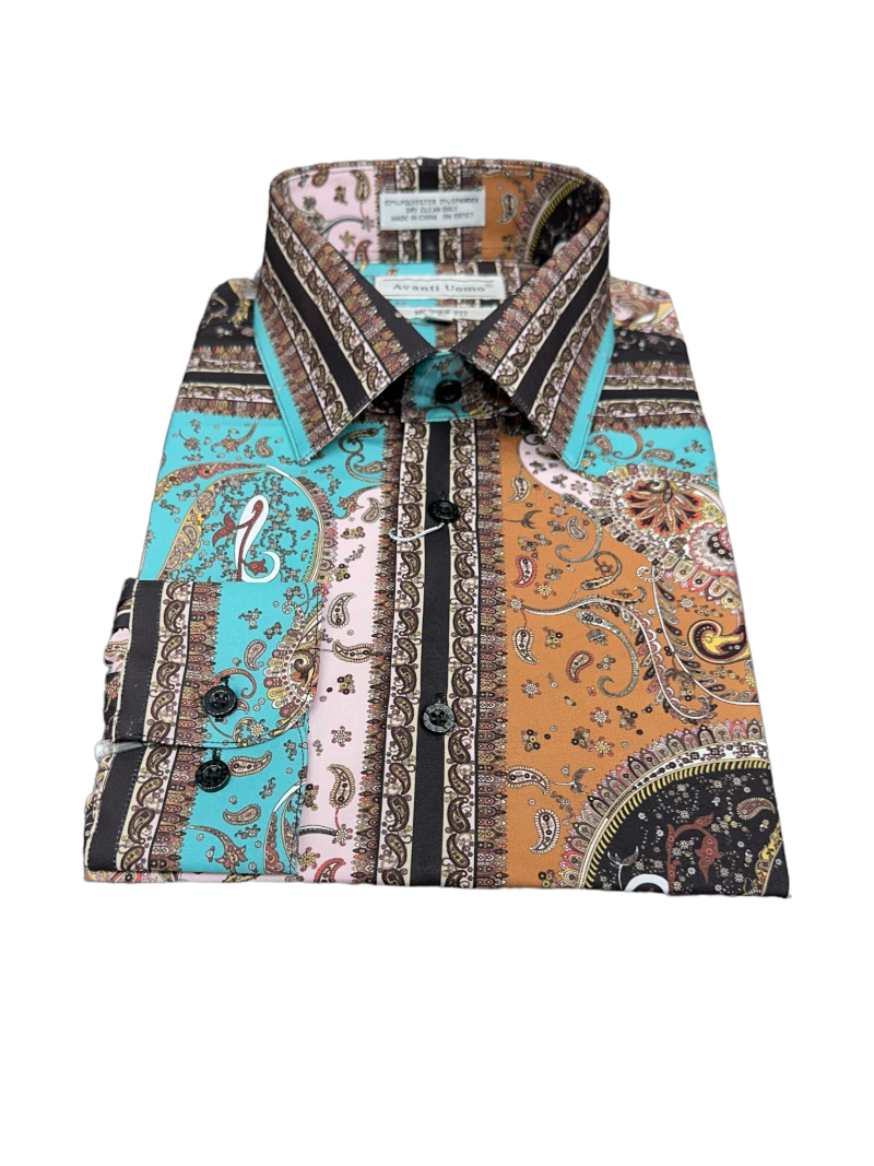 green emerald velvet dress DiBanGu Dress Shirt Champagne Floral Button Down Long Sleeve Mens Shirt Top, L / Orange