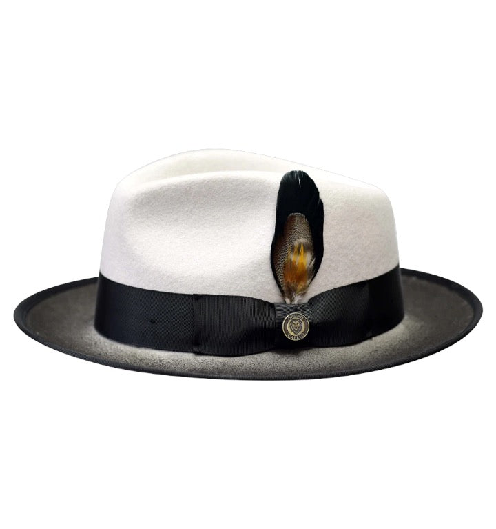 White/Black Wool Hat Felt Fedora Hand Dyed Snap Brim New Yorker Collection