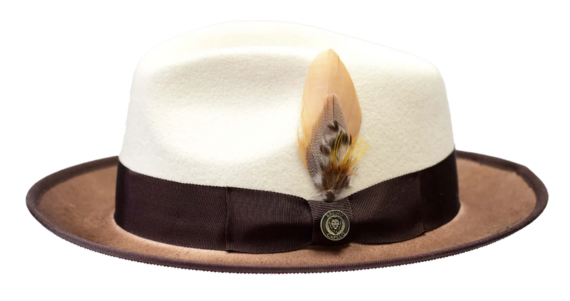 Cream-Brown Bruno Capelo Wool Hat Felt Fedora New Yorker Collection