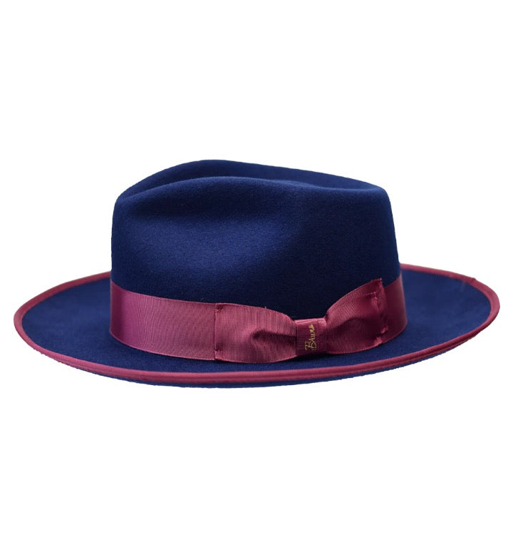 Blue/Burgundy Bruno Capelo Night Hawk Collection Wool Felt Fedora Men&