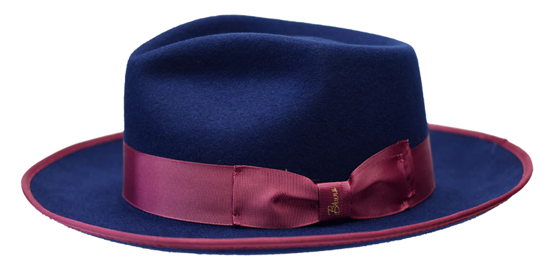 Blue/Burgundy Bruno Capelo Night Hawk Collection Wool Felt Fedora Men&
