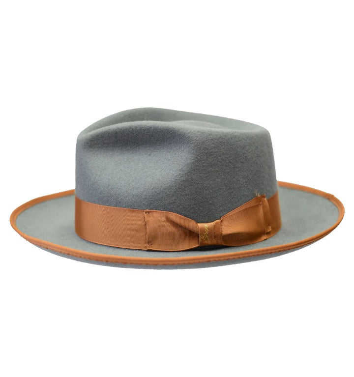 Grey/Cognac Night Hawk Collection Wool Felt 2-Tone Fedora Men&