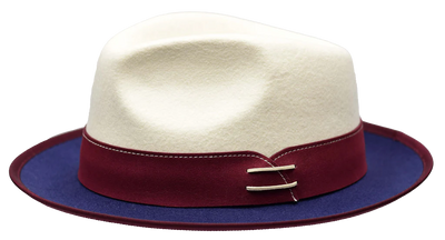Ivory/Maroon/Navy Bruno Capelo Outcast Collection Wool Felt Fedora Men's Hat