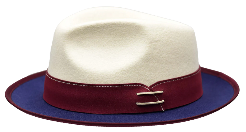 Ivory/Maroon/Navy Bruno Capelo Outcast Collection Wool Felt Fedora Men&