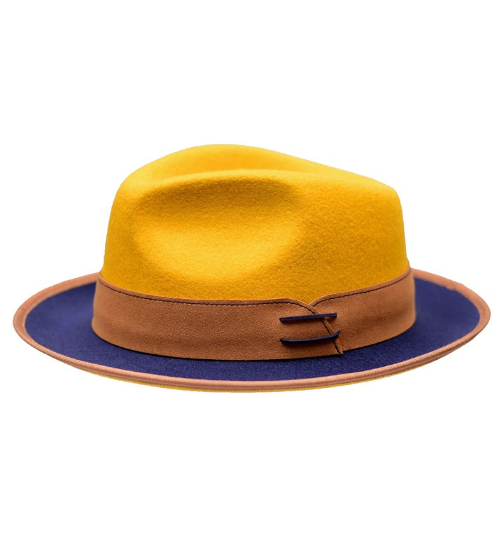Mustard/Navy/Cognac Bruno Capelo Outcast Collection Wool Felt Fedora Men&