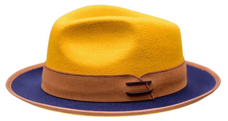 Mustard/Navy/Cognac Bruno Capelo Outcast Collection Wool Felt Fedora Men&