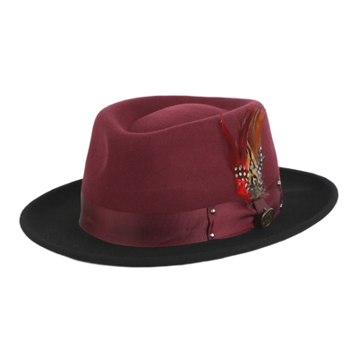 Burgundy-Black Men's Fedora Wool Hat with Snap Brim Style No-NEW ORLEANS