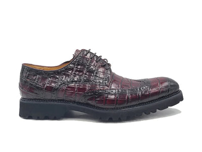 Burgundy Carrucci Men's Wingtip Lace-Up Oxford Alligator Embossed Style No: KS482-11E