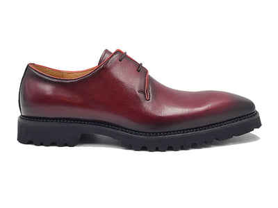 Burgundy Lace-Up Carrucci Shoes Oxford Genuine Leather Derby with Lug Sole