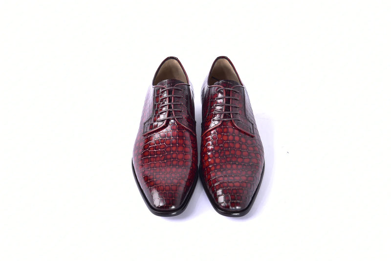 Burgundy Men's Lace-Up Italian Leather Shoes Croco Print C01508-6291C DESIGN MENSWEAR Burgundy Men's Lace-Up Italian Leather Shoes Croco Print C01508-6291C DESIGN MENSWEAR