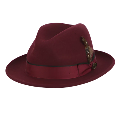 Burgundy Men's Steven Land Wool Fedora Hat Style No-Bogart