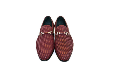 Burgundy Men's Suede and Leather Shoes Hand Made Woven Loafer C0222-5776