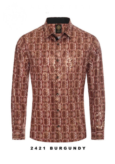 Burgundy-Gold Paisley Luxury Design Men's Long Sleeve Vintage Shirt Regular-Fit Style No: 2421 - DESIGN MENSWEAR