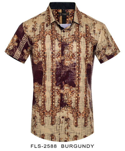 Beige Men's Multi Color Summer Short Sleeve Shirt Greek Key Style No: FLS-2588 - DESIGN MENSWEAR