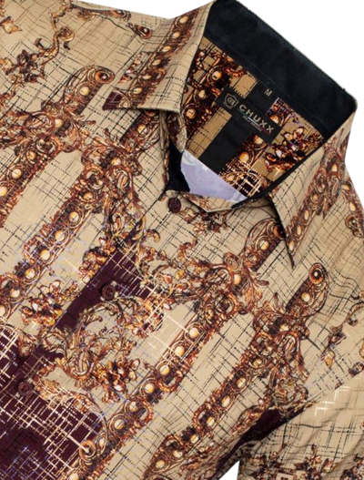Beige Men's Multi Color Summer Short Sleeve Shirt Greek Key Style No: FLS-2588 - DESIGN MENSWEAR