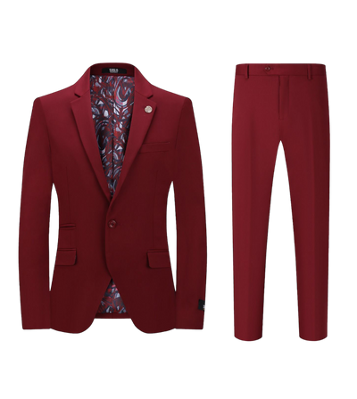 New York burgundy men's slim fit 2pc suit stretch fabric notch lapel