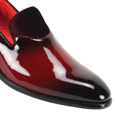 Burgundy Men's Patent Leather Loafers Dress Shoes with Velvet