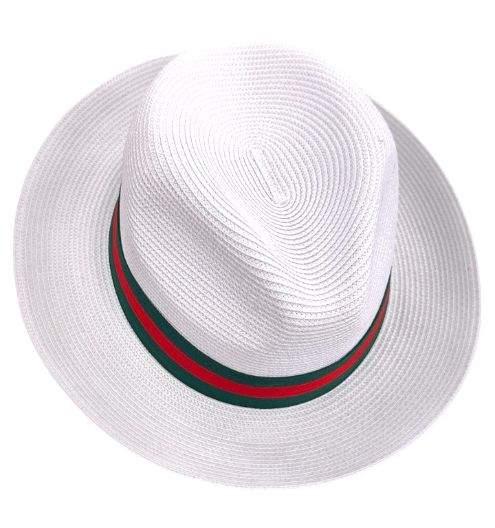 Bruno Capelo White Men's straw dress hat red and green band S