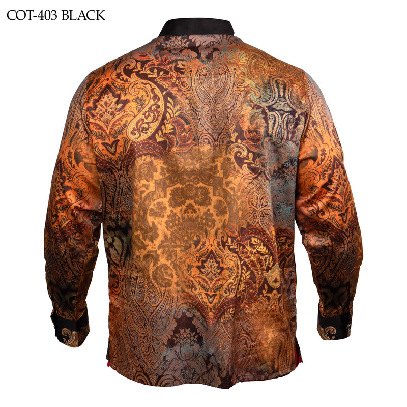 Prestige Luxury Black and Gold Long Sleeves Shirts COT-403