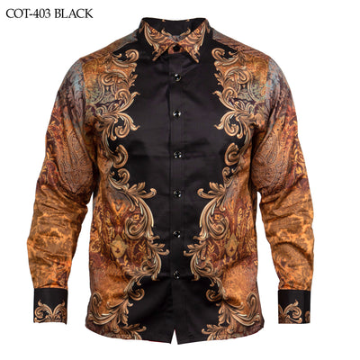 Prestige Luxury Black and Gold Long Sleeves Shirts COT-403