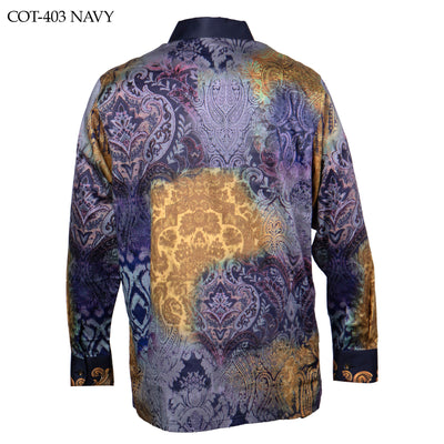 Prestige Luxury Navy Long Sleeves Shirts COT-403