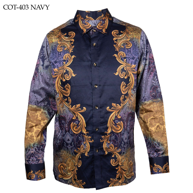 Prestige Luxury Navy Long Sleeves Shirts COT-403