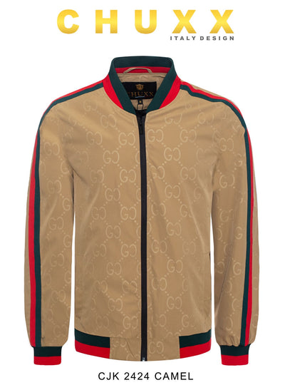 Camel Red Green Strips Full Zip-Up Men's Jacket Italian Designer Long Sleeve Style No: CJK-2424