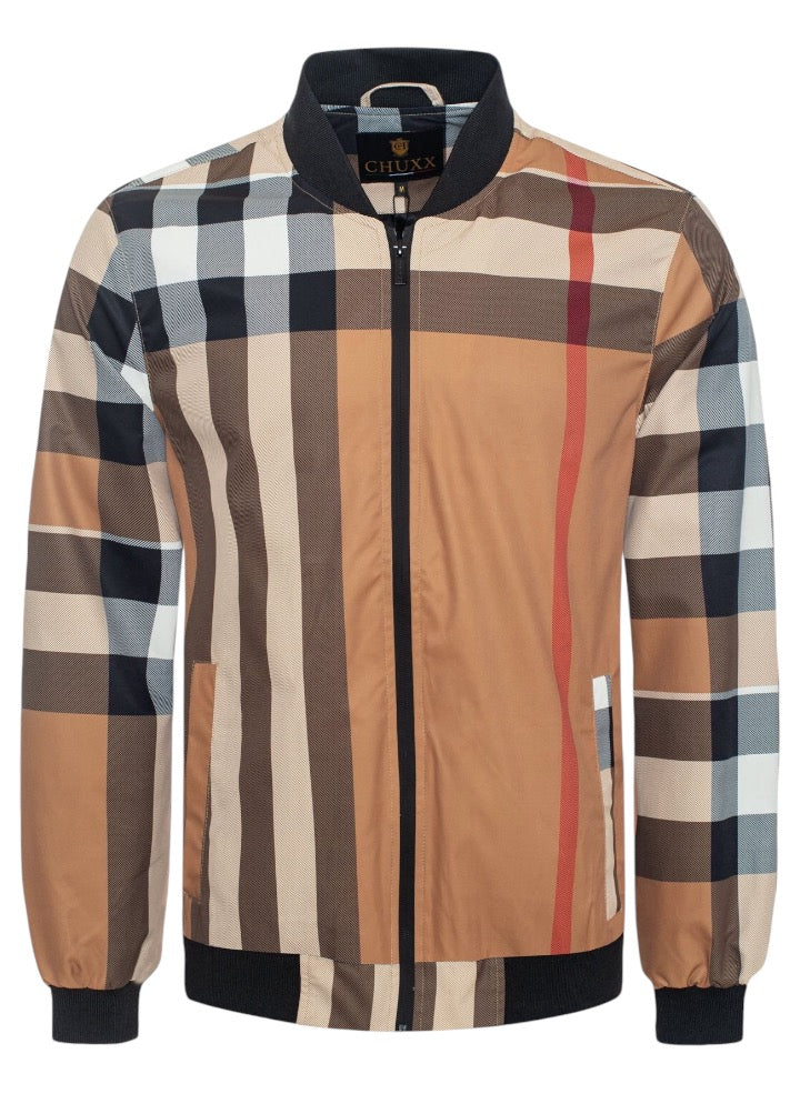 Camel Plaid Full Zip-Up Men&