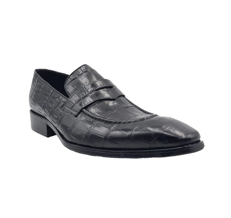 Carrucci Black Embossed Leather Men&