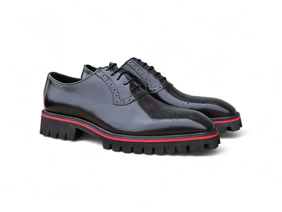 Carrucci Black Genuine Lather Lace-Up Hybrid Lug Oxford KS557-15