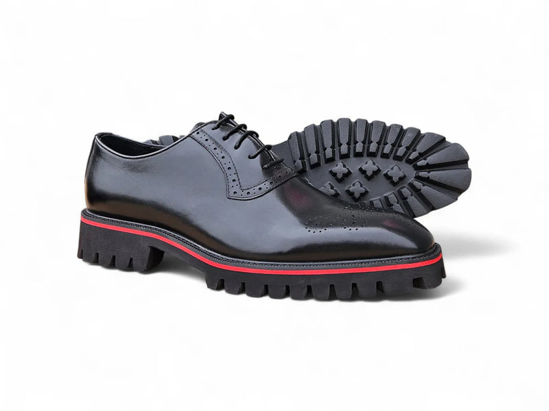 Carrucci Black Genuine Lather Lace-Up Hybrid Lug Oxford KS557-15