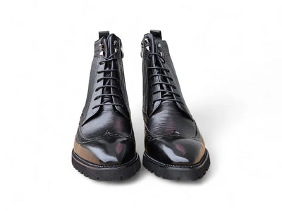 Carrucci Black Genuine Leather Hudson Wingtip Boot Lug Sole KB480-101