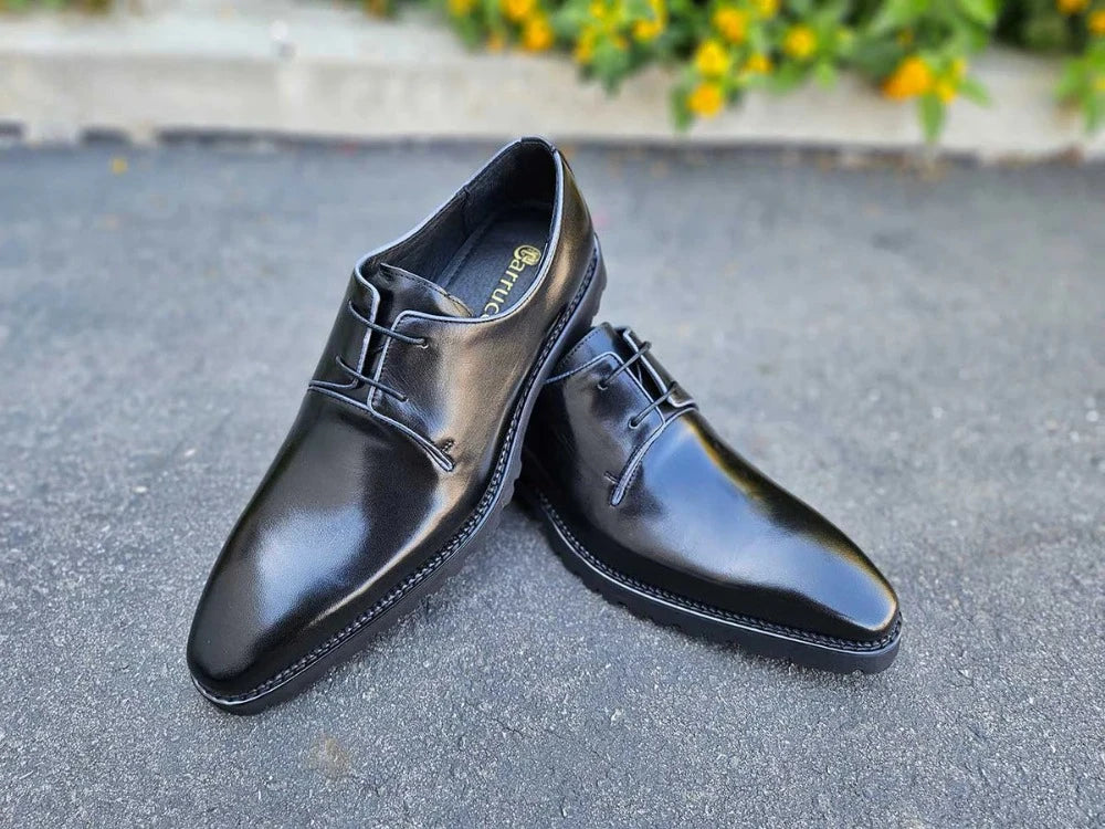 Carracci Derby Oxfords Men\'s 11 Black Leather Lace Up Dress Shoes Burnished Lace-up Leather Derby - Carrucci Shoes main image 4