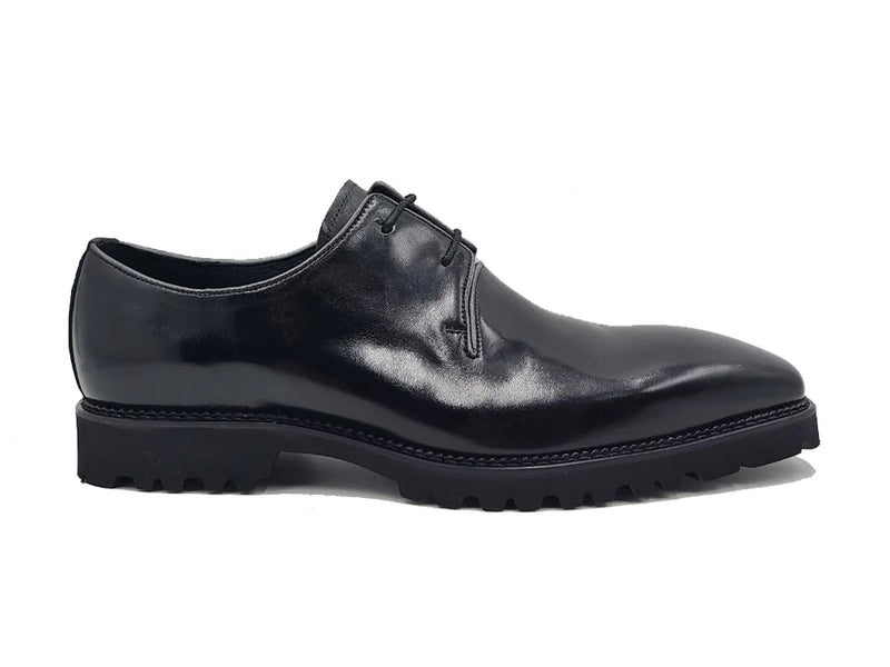 Carrucci Black Lace-Up Shoes Oxford Genuine Leather Whole Cut Derby with Lug Sole