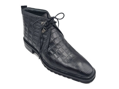 Carrucci Black Men's Alligator Embossed Leather Chukka Boot