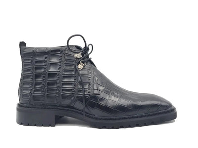 Carrucci Black Men's Alligator Embossed Leather Chukka Boot