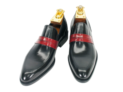 Carrucci Black and Red Men's Dress Shoe Genuine Calfskin Leather Slip-on Contrast Penny Loafer