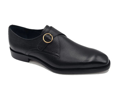 Carrucci Black Men's Genuine Leather Single Monk Strap Plain Toe Loafer